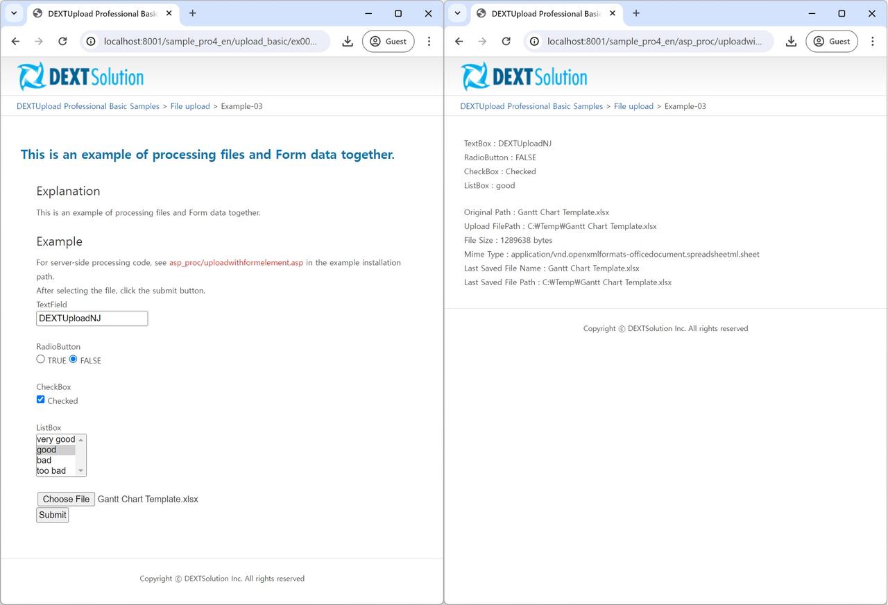 Example for processing files and form data together.