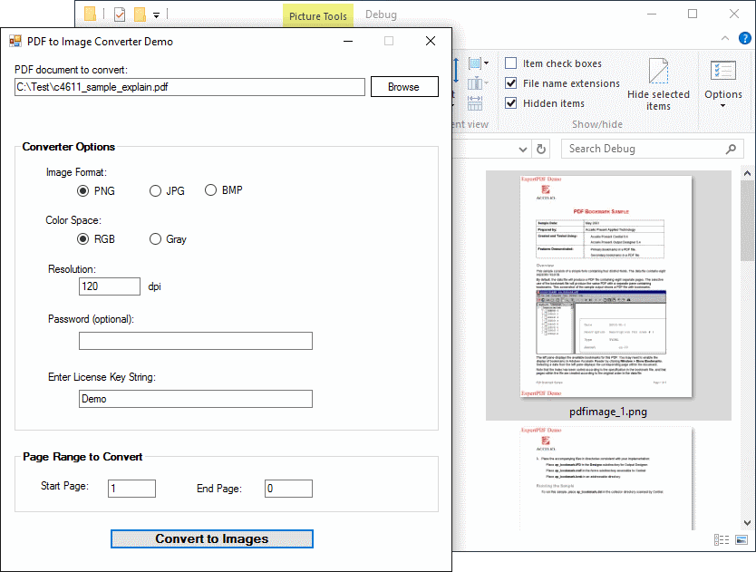 Export PDF pages to any type of image.