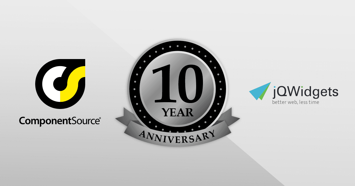 ComponentSource Celebrates 10 Year Partnership with jQWidgets