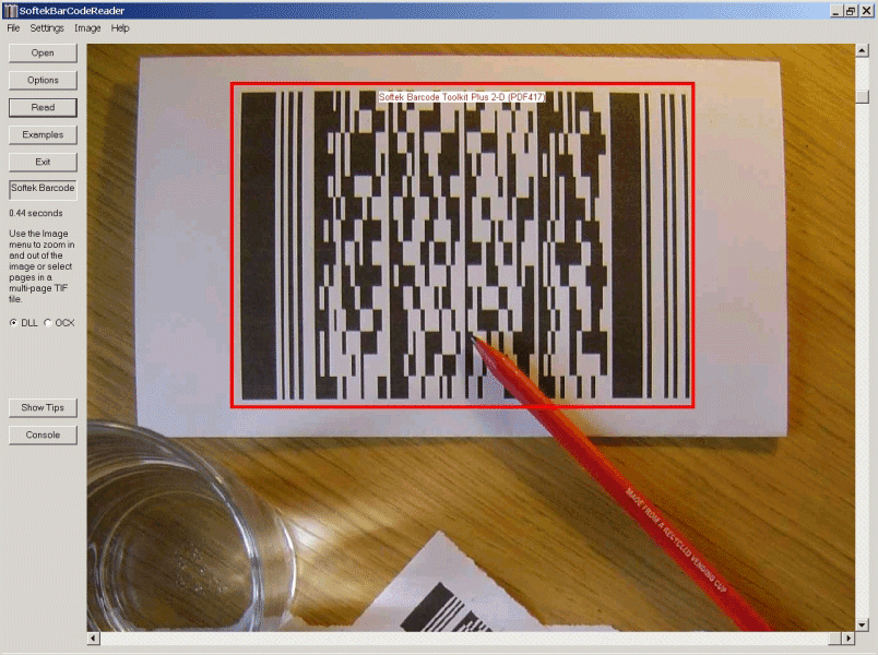 Read normal 1D and 2D barcodes from images, bitmaps and PDF Documents.