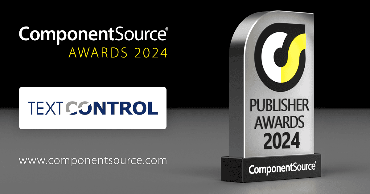 Text Control Wins ComponentSource Award