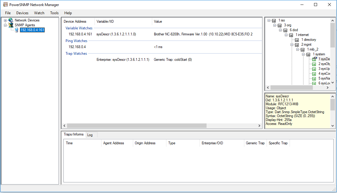 Quick access to SNMP managed devices and agents on your network.