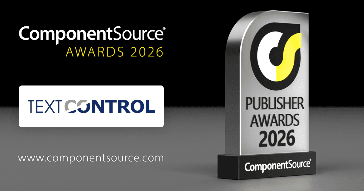 Text Control Wins ComponentSource Award