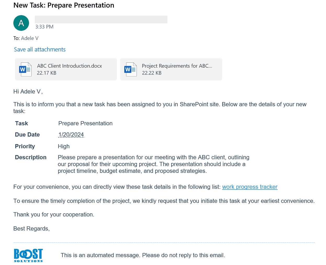 Stay informed about any changes to items or upcoming tasks through alert or reminder emails in SharePoint Online.