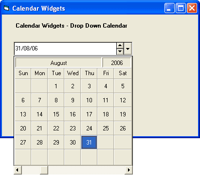 The DateCombo control is ideal for creating data entry forms that require date information to be entered. With a variety of options for input masking and date formatting, the DateCombo helps facilitate date selection. You can also use the DateCombo in applications where a monthly view of dates is necessary but screen space is limited. The DateCombo lets you select dates from a dropdown calendar that looks and acts just like the MonthView control. When d