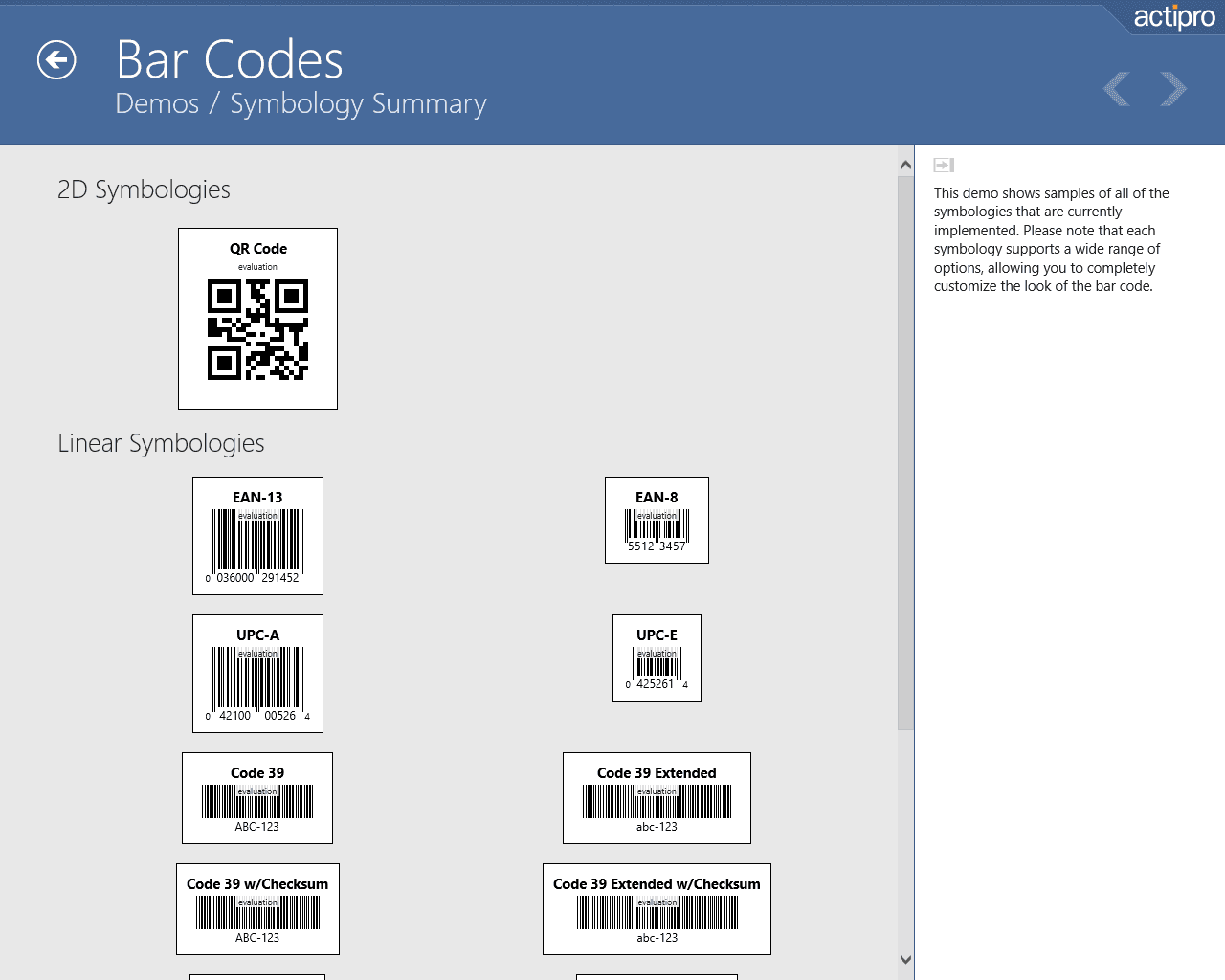 Vector-based 2D and linear bar codes that scale cleanly on any type of media.