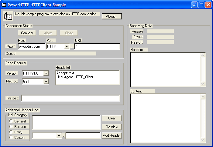 You can connect to an HTTP server, send resources to it and receive resources from it.