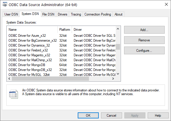 Reliable and simple-to-use data connectors for ODBC data sources.