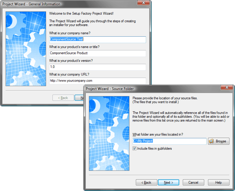 With Setup Factory you simply drag and drop your files onto the project window, and click on the publish button. That’s it. It’s really that simple. You’ll be up and running in minutes. Setup Factory’s easy to use Project Wizard will help you create a complete, ready to build installation project. You’ll be walked through each option so you can get your project started as quickly as possible.