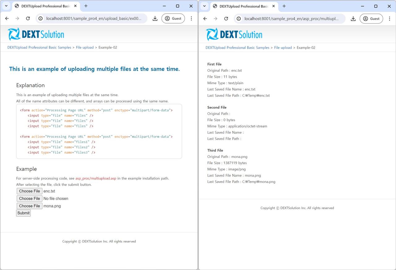 Example of uploading multiple files at the same time