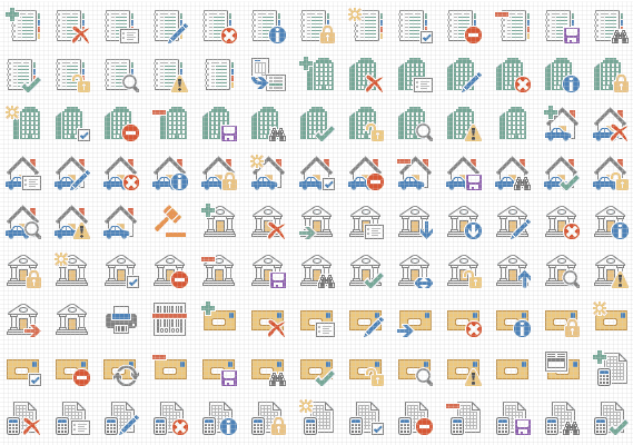 The Business set contains 722 unique image designs that cover many aspects of business, including banking, orders, inventory, shipping, reporting and more.