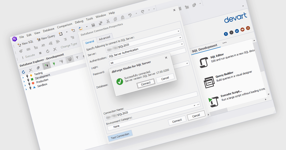 Verwalten Sie SQL Server 2025-Datenbanken mit dbForge