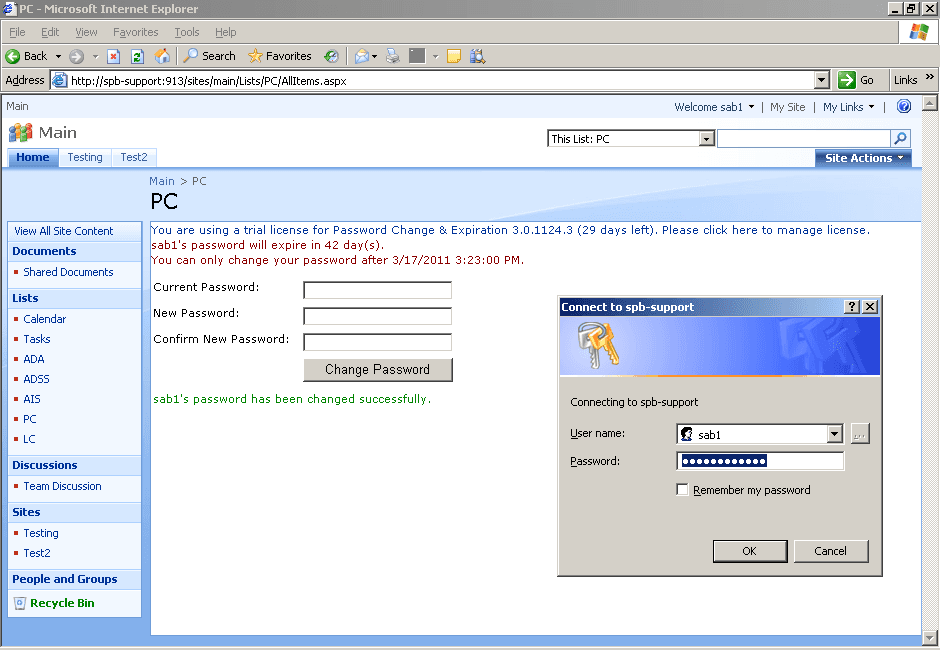 SharePoint Password Change launched