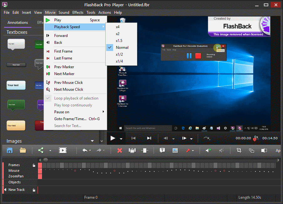 Use this window to play back and edit your movies. You can work in this window in two modes: Play Mode and Edit Mode.