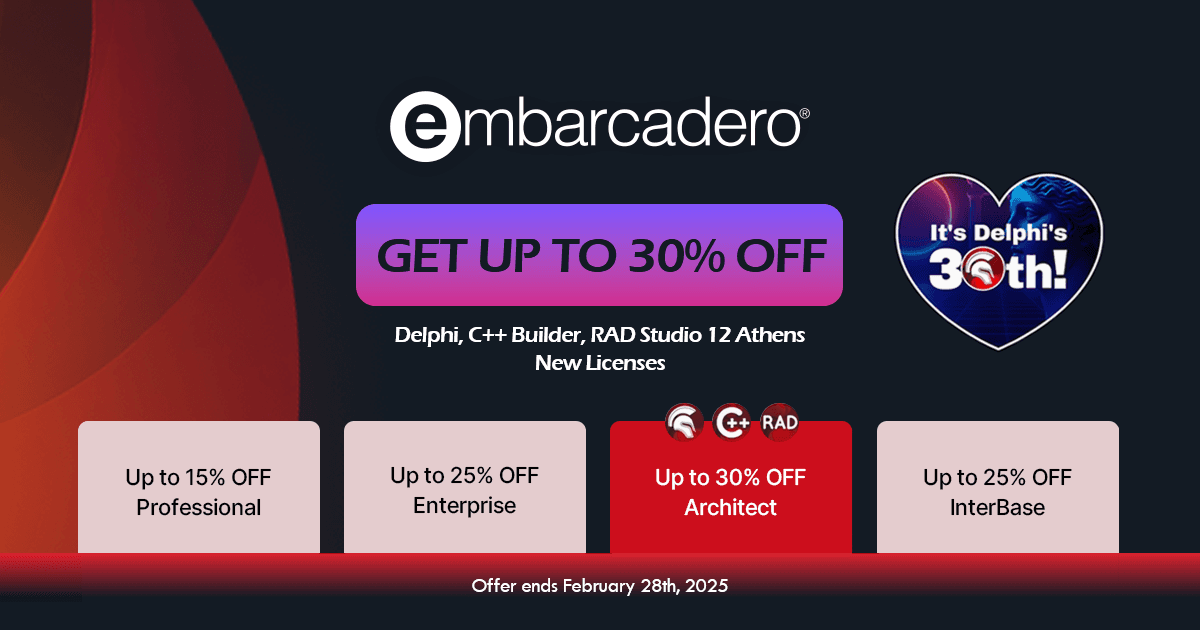 Get up to 30% off Embarcadero until Feb 28, 2025