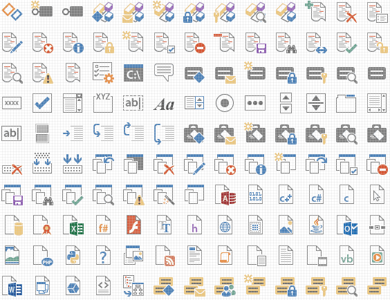 The Development Set contains 296 unique image designs that relate to software development and file types.