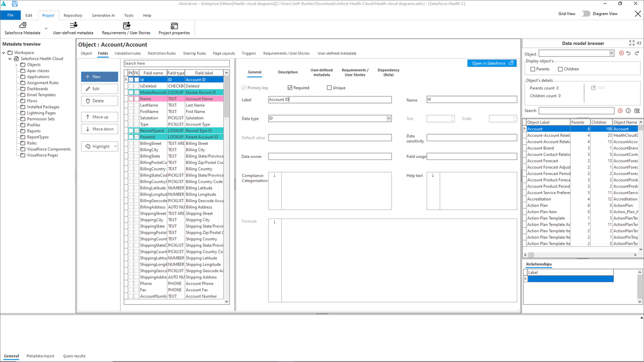 Object management form with easy access to all related elements of an object.