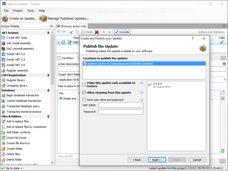 Once you have defined your update and built your update package, you can publish the update directly to the network resource that will distribute the update package to your clients. Publishing your update uploads the new Director file and update package file to the location designated in the Publish Location property. The location can be a file path, UNC path, ftp location, or http location. To publish to an http location, the web server must be configu