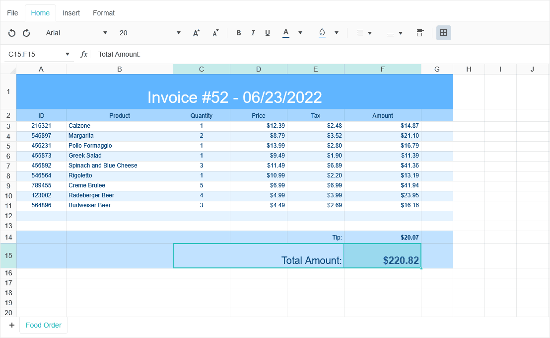 immagine del prodotto KendoReact SpreadSheet