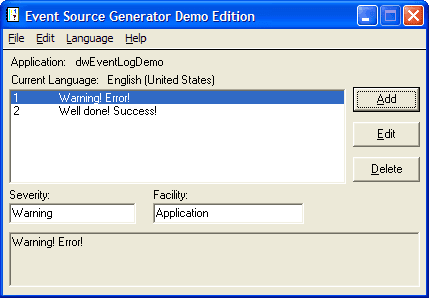 Generate event messages and set their severity level.