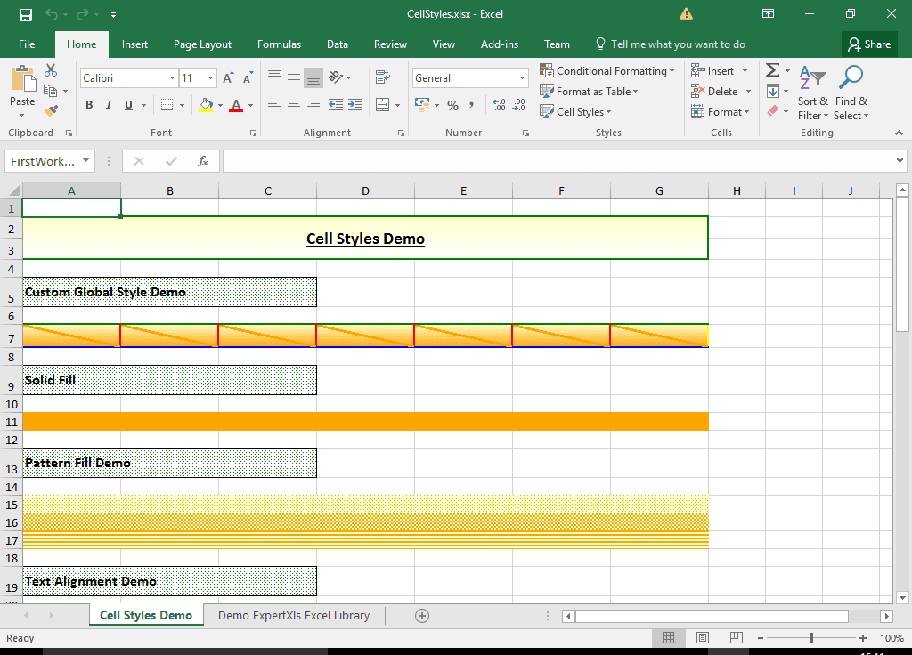 You can set various styles for worksheet cells. A cell style consists in fill settings like solid fill, pattern fill or gradient fill, alignment, number format or border lines style.