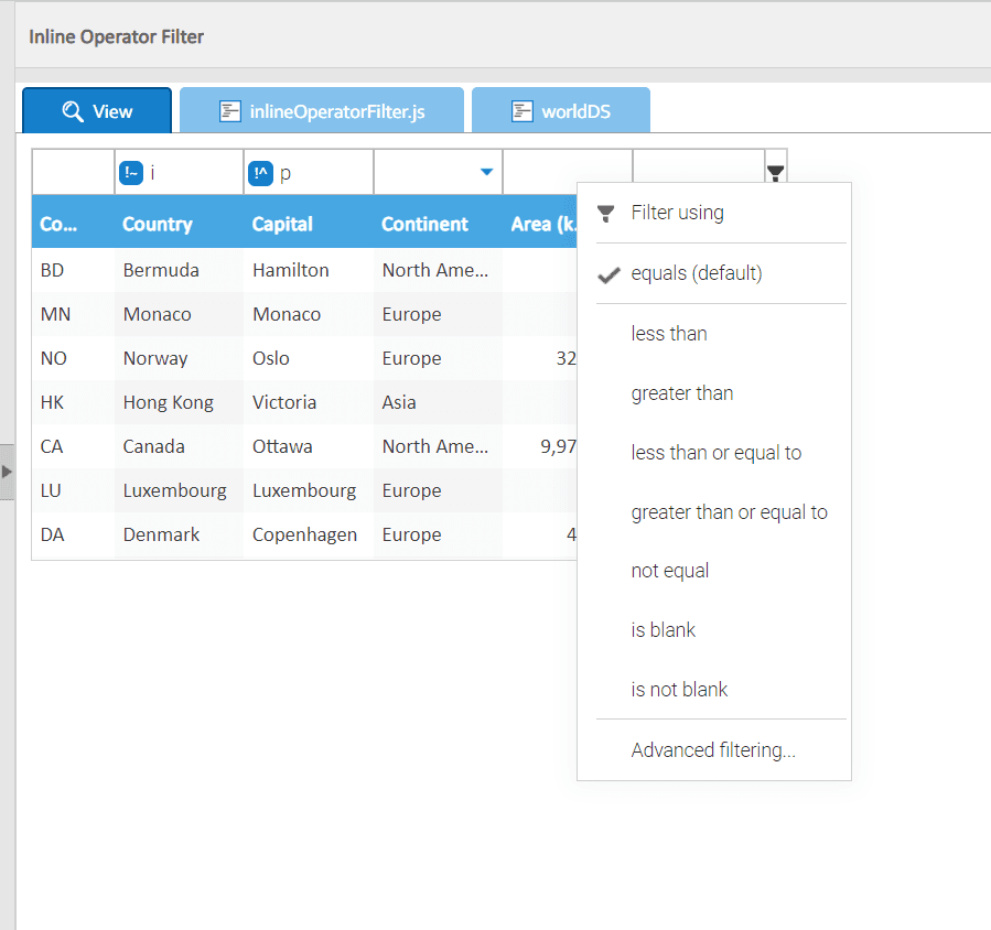 Filter in-place with SmartClient grids. Even use Inline Operators to fine-tune your search.