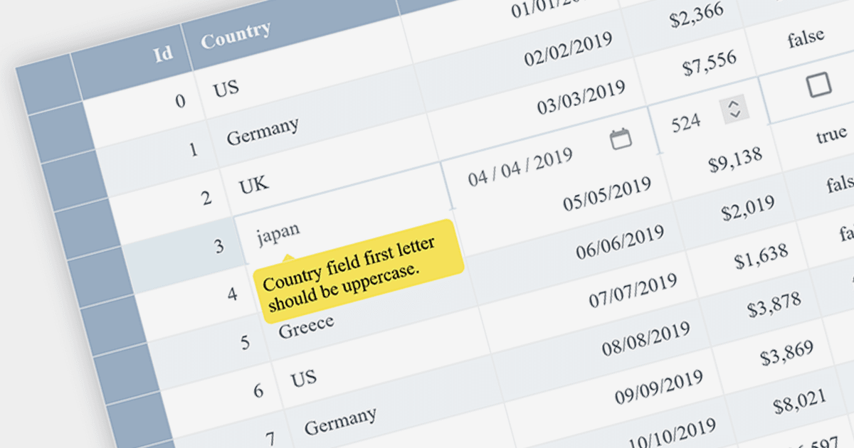 Validating Data in Angular Grids