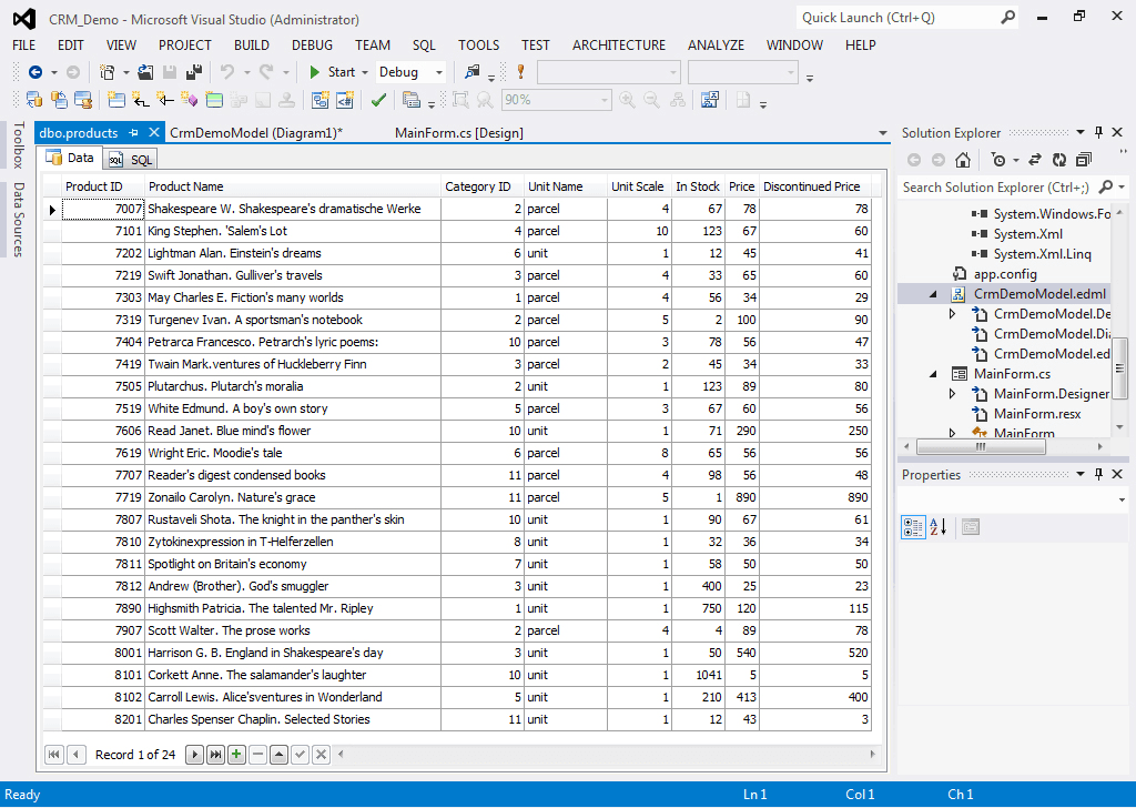 Data from a table in Database Explorer.