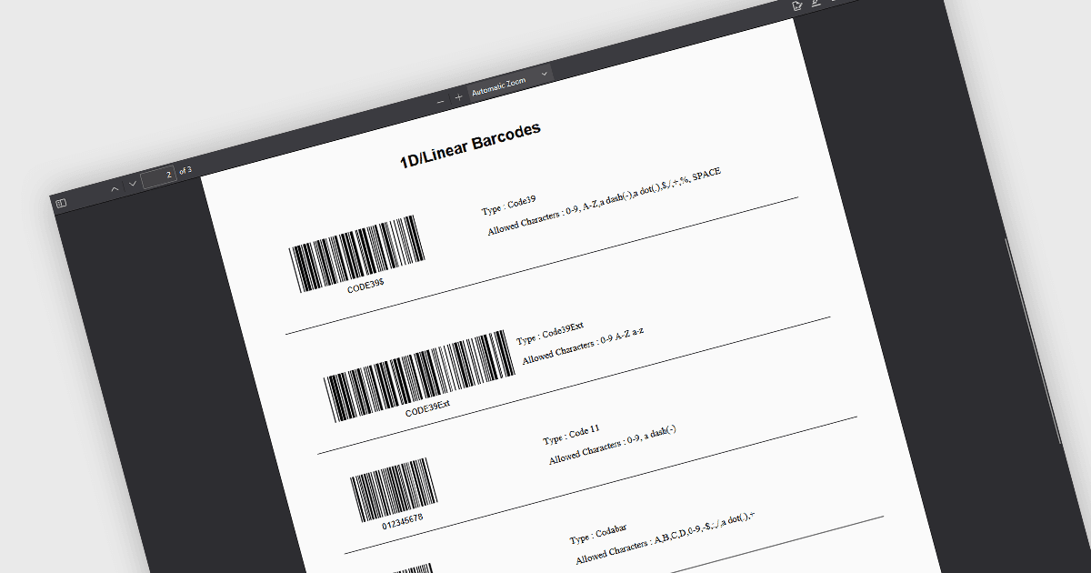 Create 1D Barcodes in PDF Documents