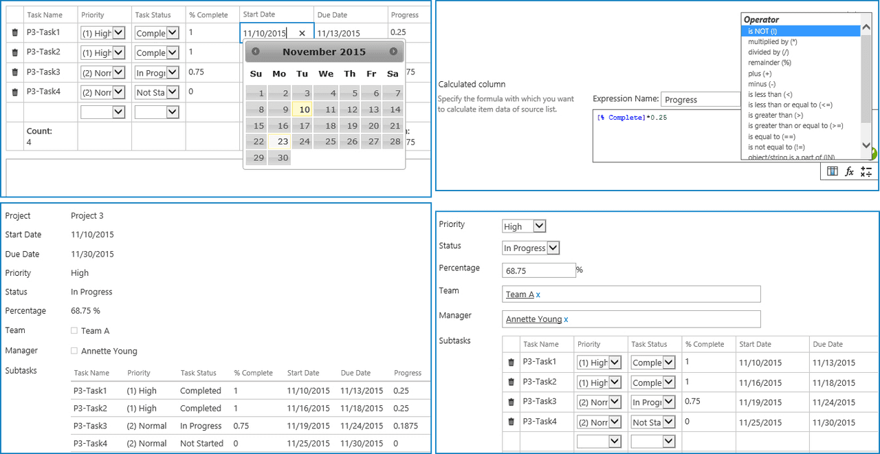 View, manage, calculate multiple items all in one column.