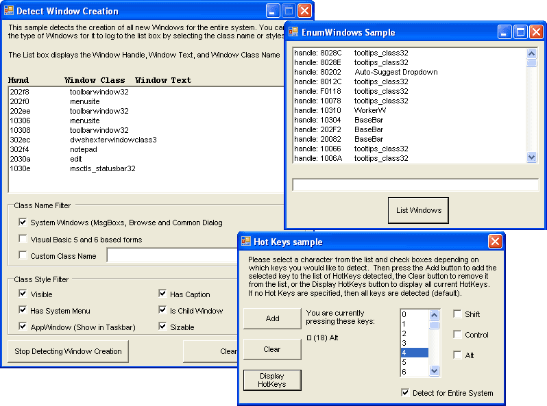 Expose low levels functions of visual studio such as windows and keyboard hooks, subclassing, cross process memory access and function exporting.