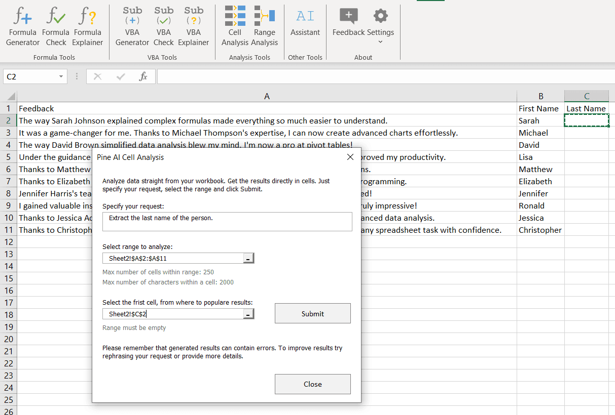 Add the Power of AI (ChatGPT) to your Excel Workbooks.