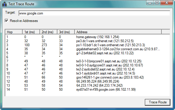 Perform Internet route tracing to determine network delays and topology.