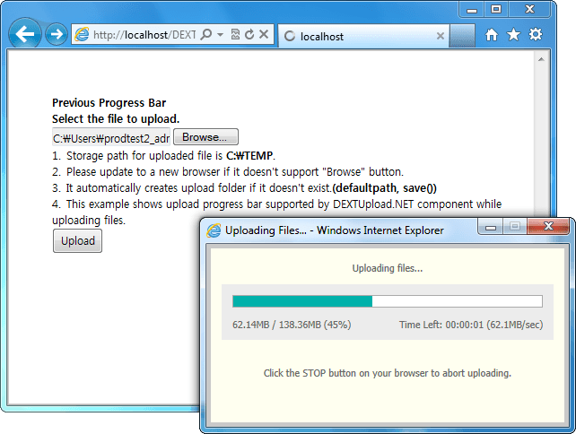 You can display a custom progress bar during the upload process.