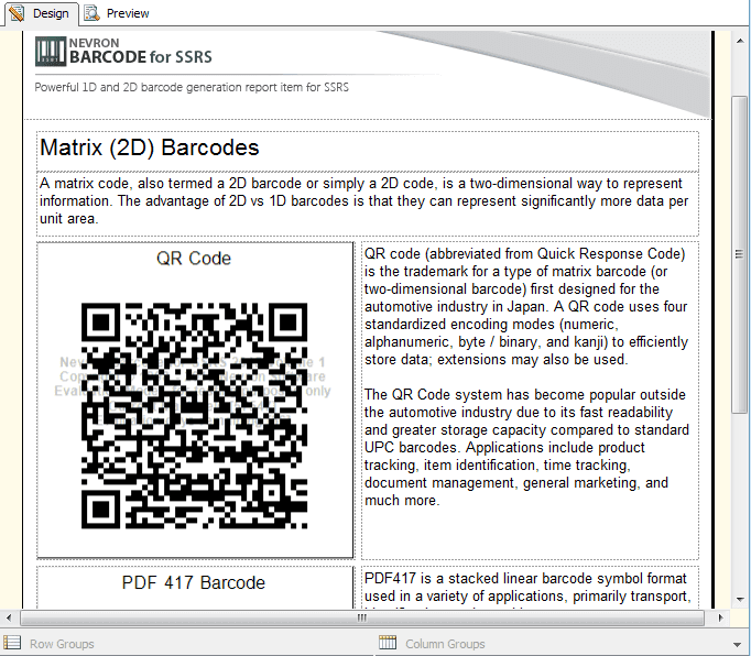 Advanced Linear and Matrix barcode generator for Reporting Services.