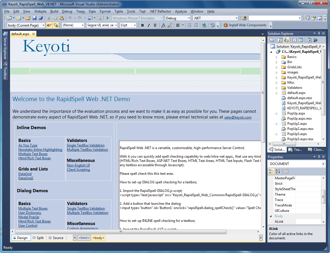 RapidSpell Web includes 2 interfaces, an inline highlighter and a fast (no post back) dialog interface.