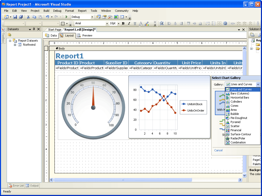 Add enterprise quality charts and gauges to your SQL Server 2005 Reporting Services projects.