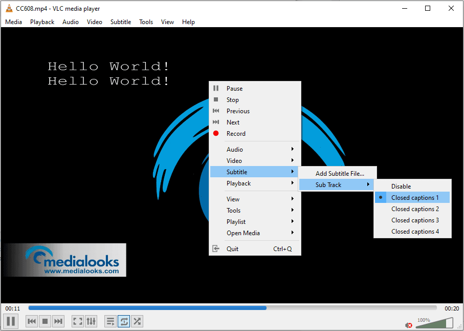 Medialooks Close Caption Library Plugin