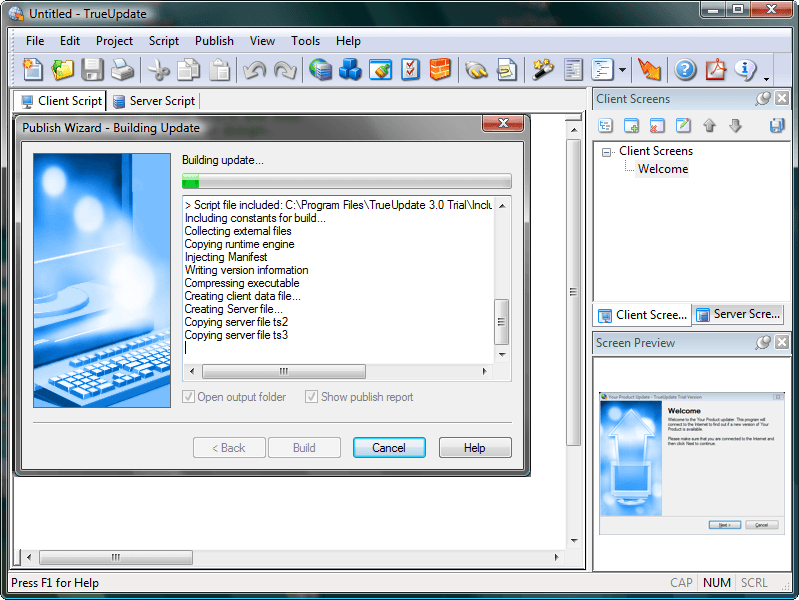 Update systems created with TrueUpdate 3.5 work on all Windows operating systems, including Windows Windows 7, Windows Vista, Windows XP, Server 2003, 2000, ME, 98 and even Windows 95