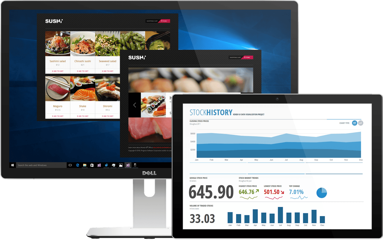 JavaScript, HTML5 UI widgets for responsive web and data visualization.