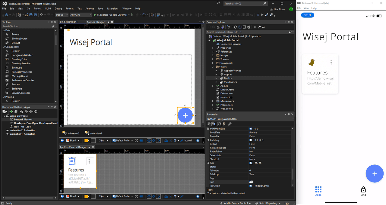 Use the same pixel-perfect designer and responsive properties to build mobile friendly views that run on the server and directly interact with each device hardware.