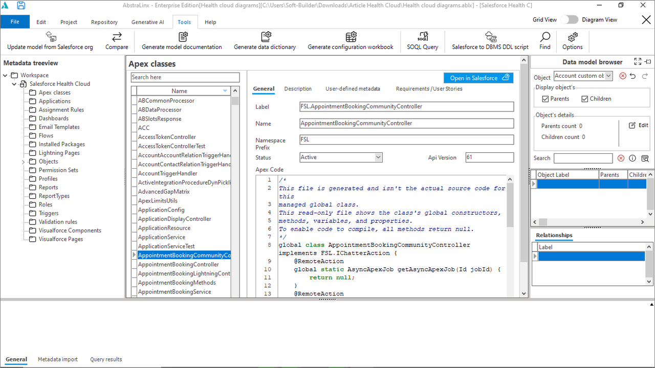 Apex classes management form.