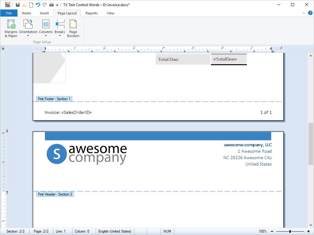 The document sections feature of TX Text Control .NET for WPF allows documents to be divided into an unlimited number of different parts. Each part, or section, can be formatted independently of all other sections in the document.