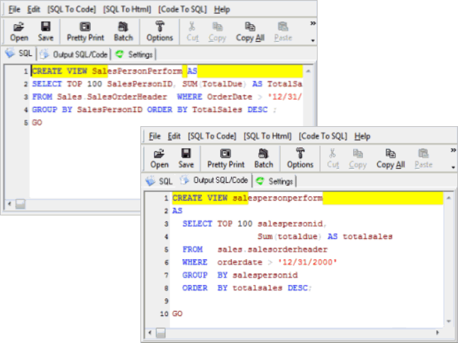 Formats SQL code making it easy to understand & cuts down SQL debug time.