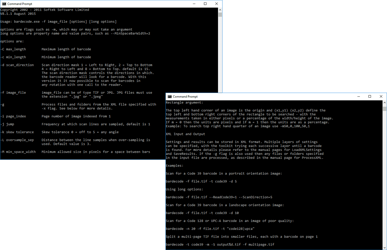 A simple to use tool to read barcode values from TIF and JPG files at the DOS command prompt.