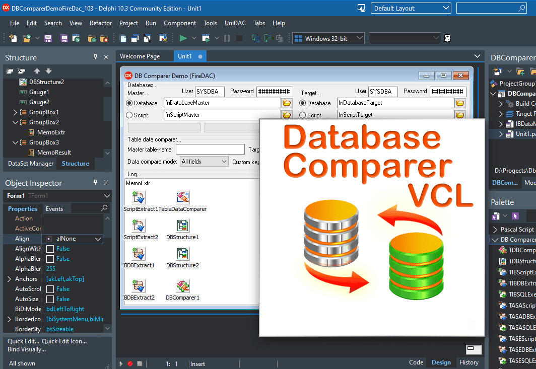 Compare and synchronize SQL database objects and table records.