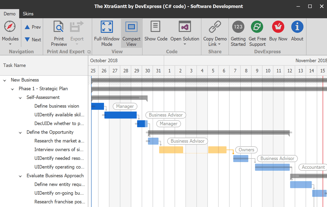 imagem do produto DevExpress WinForms Gantt