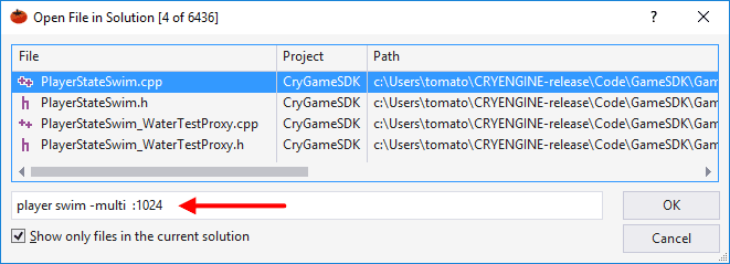 Find and open any file in your solution using a simple dialog and a few search tokens.
