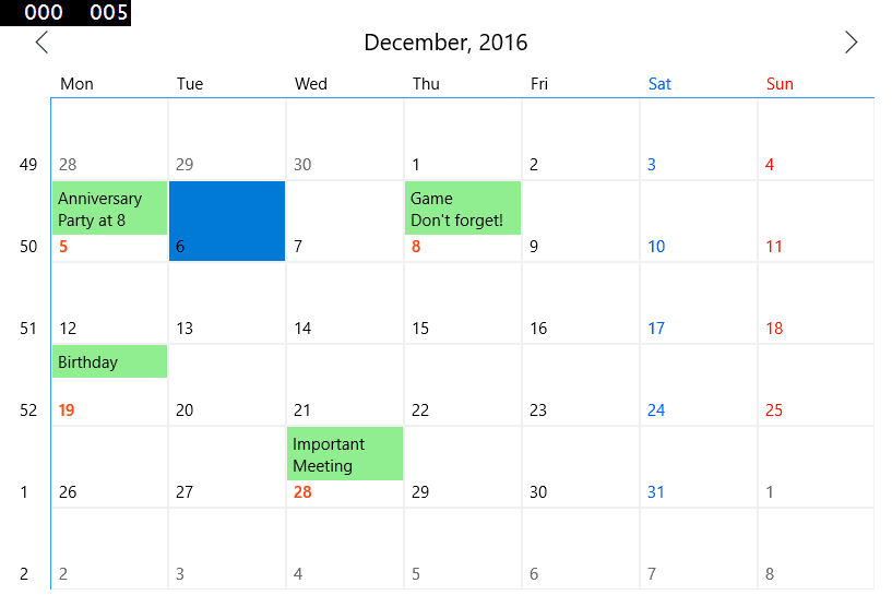 ComponentOne UWP Calendar product image