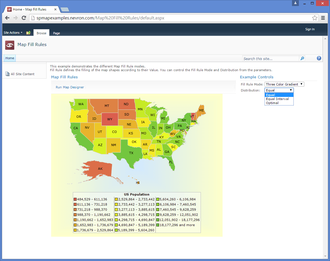Delivering data driven maps and geospatial data visualization inside any SharePoint page.